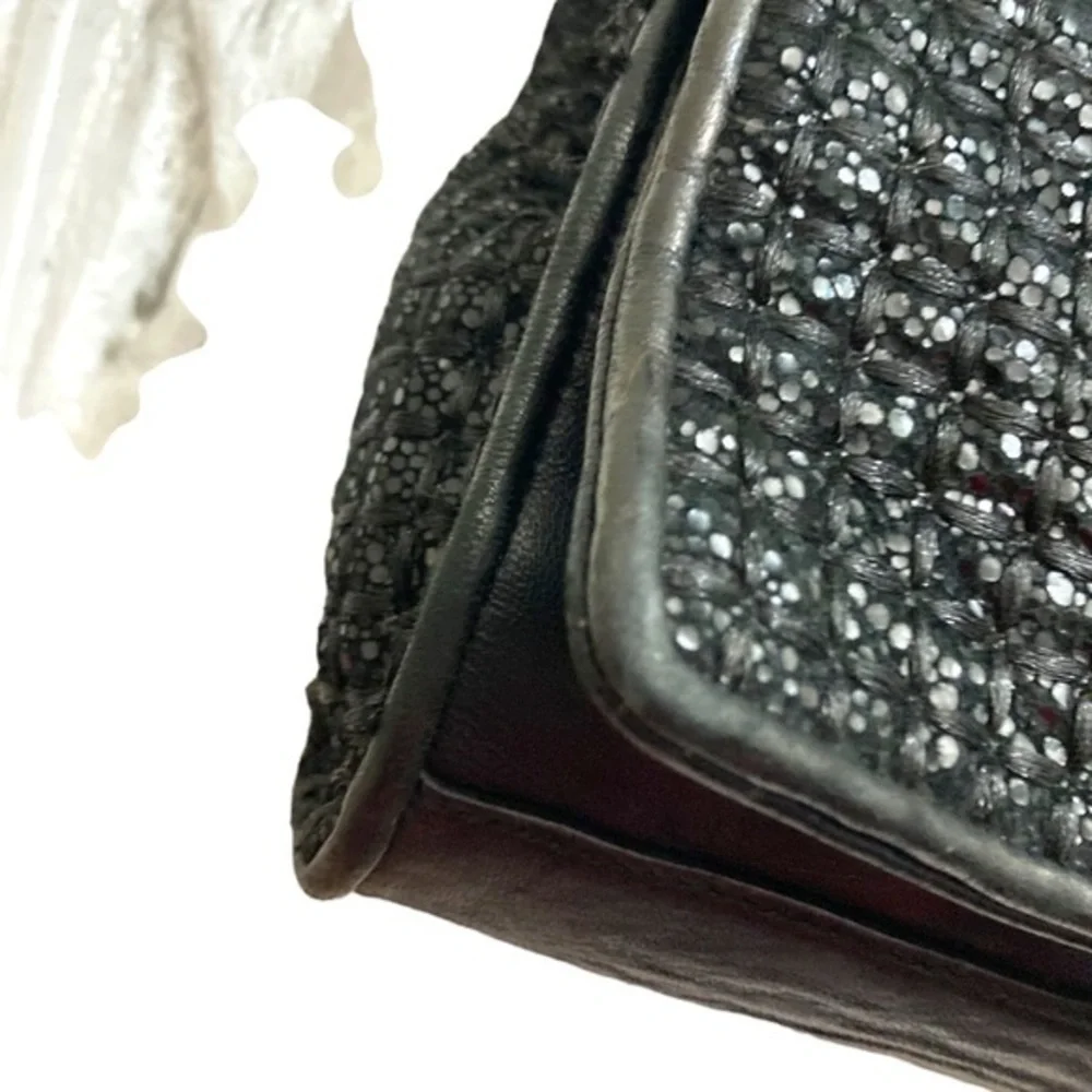 Tory Burch Sparkle Fleming Black Tweed Convertible Crossbody Shoulder bag